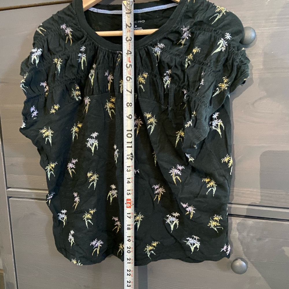 Anthropologie Pilcro Black Top with Subtle Floral Accents